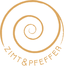 Das Firmenlogo von Zimt&Pfeffer, eine Zimtrolle mit der Inschrift Zimt&Pfeffer