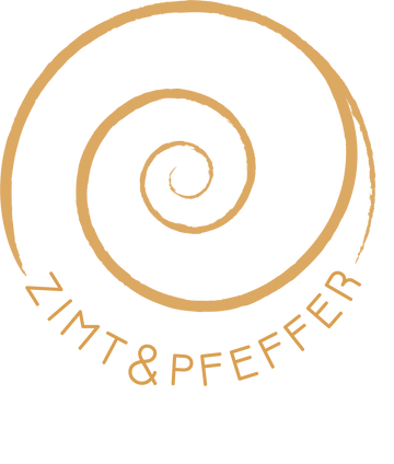 Das Firmenlogo von Zimt&Pfeffer, eine Zimtrolle mit der Inschrift Zimt&Pfeffer