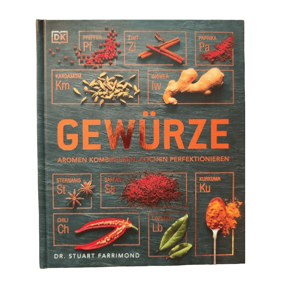 Das Buch "Gewürze" von Dr. Stuart Farrimond. Es beschreibt wie man Aromen richtig kombiniert und das Kochen perfektioniert.