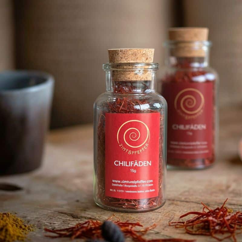 Chilifäden im Glas – fein geschnittene rote Chili von Zimt&amp;Pfeffer