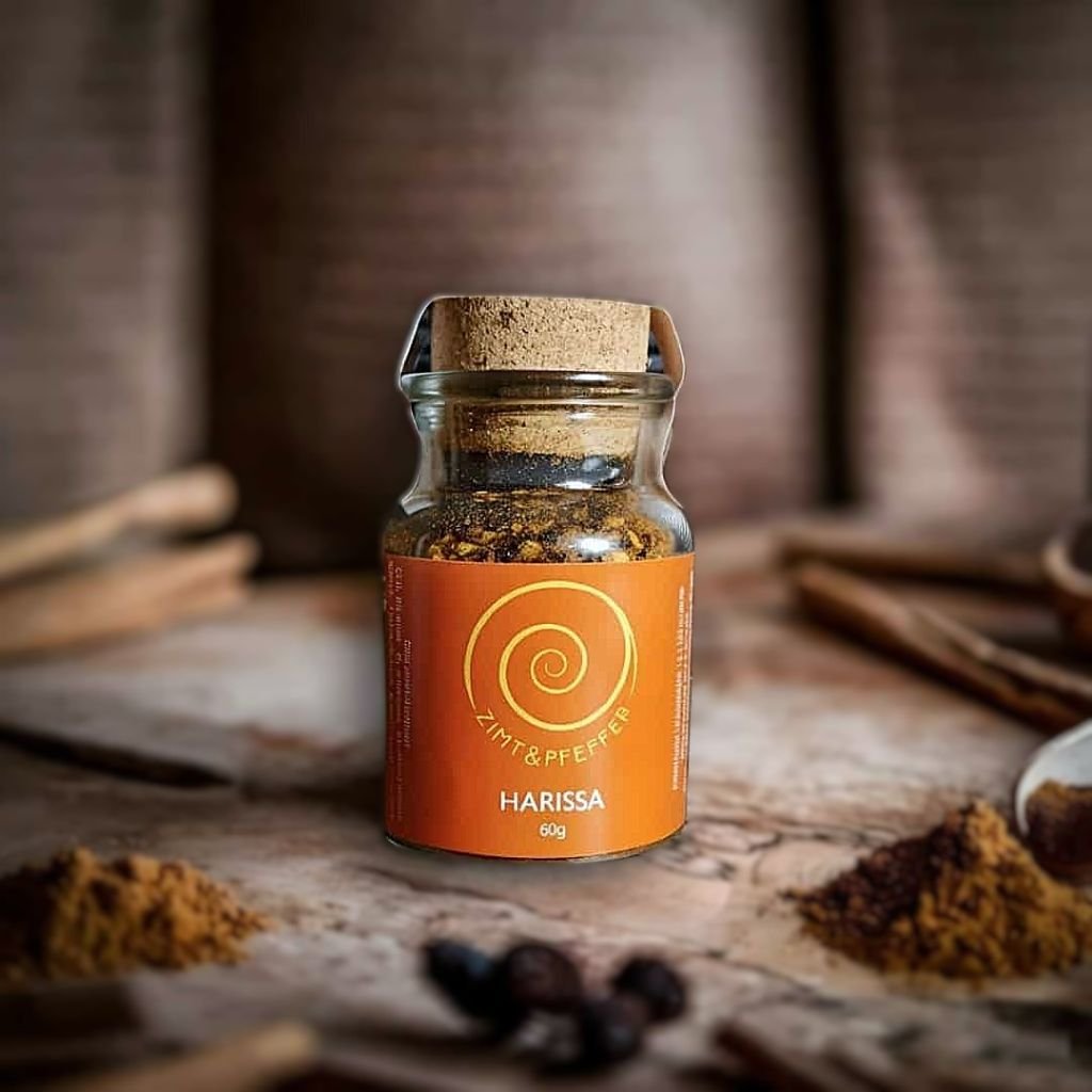 Eine Glas Harissa auf einem Olivenholzbrett