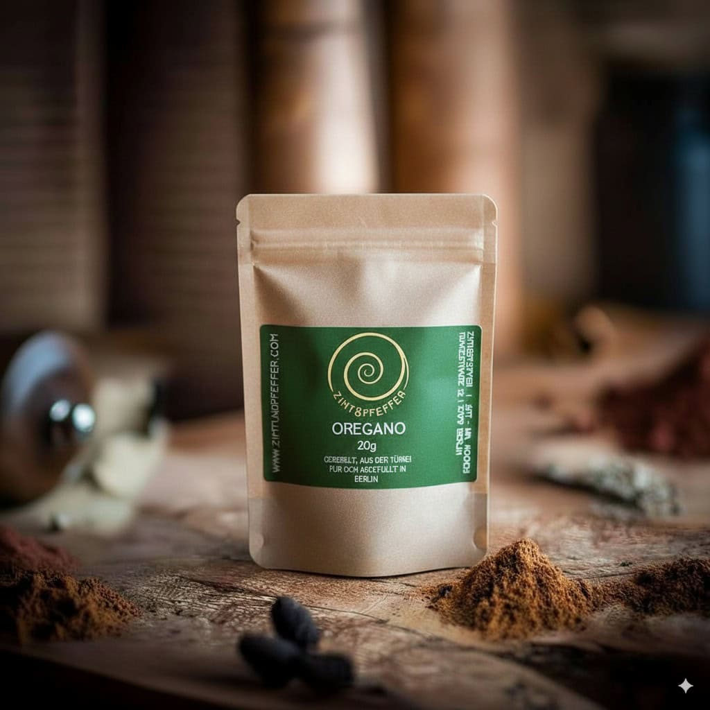 Oregano gerebelt 20 g von Zimt&Pfeffer auf Olivenholzbrett