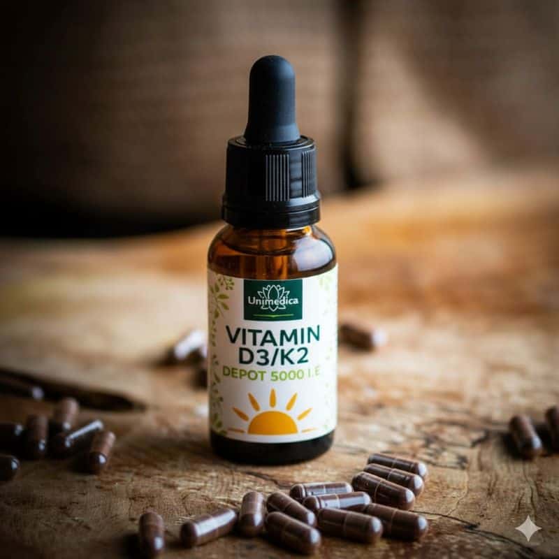 Vitamin D3/K2 Depot 10 ml in Flasche mit Pipette.
