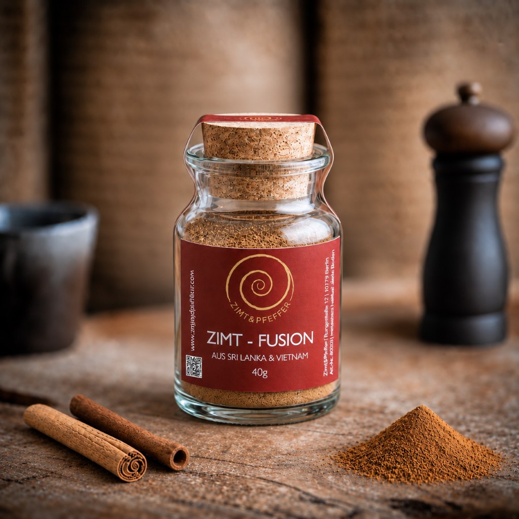 Eine Glas Zimt Fusion, Premium Mischung aus Ceylon &amp; Vietnam Zimt auf einem Olivenholbrett